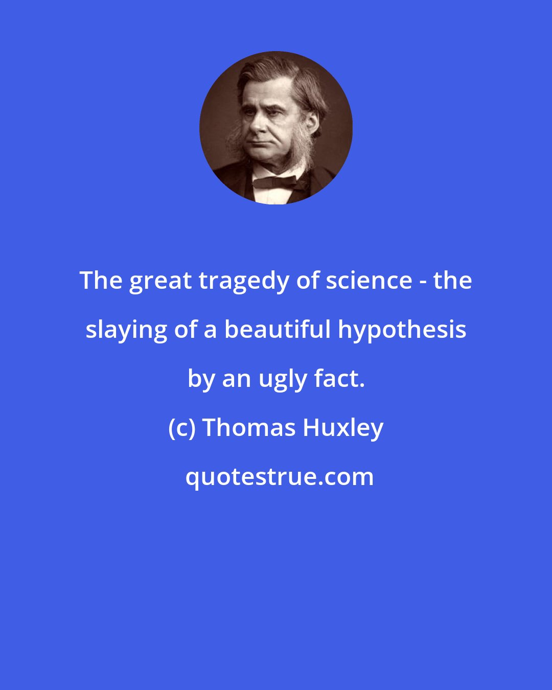 Thomas Huxley: The great tragedy of science - the slaying of a beautiful hypothesis by an ugly fact.