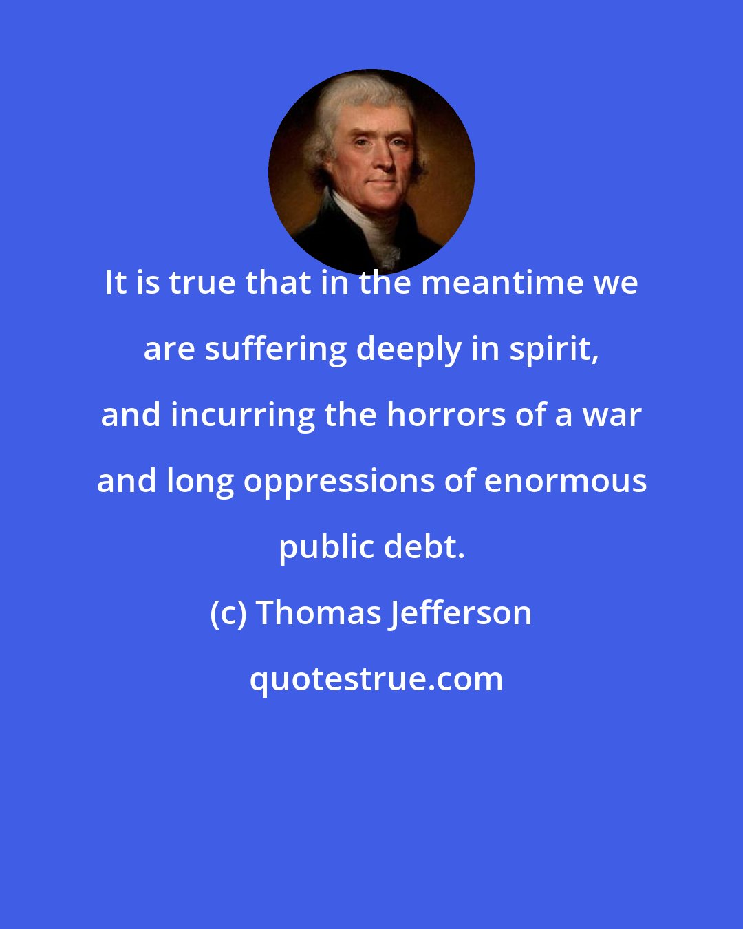 Thomas Jefferson: It is true that in the meantime we are suffering deeply in spirit, and incurring the horrors of a war and long oppressions of enormous public debt.
