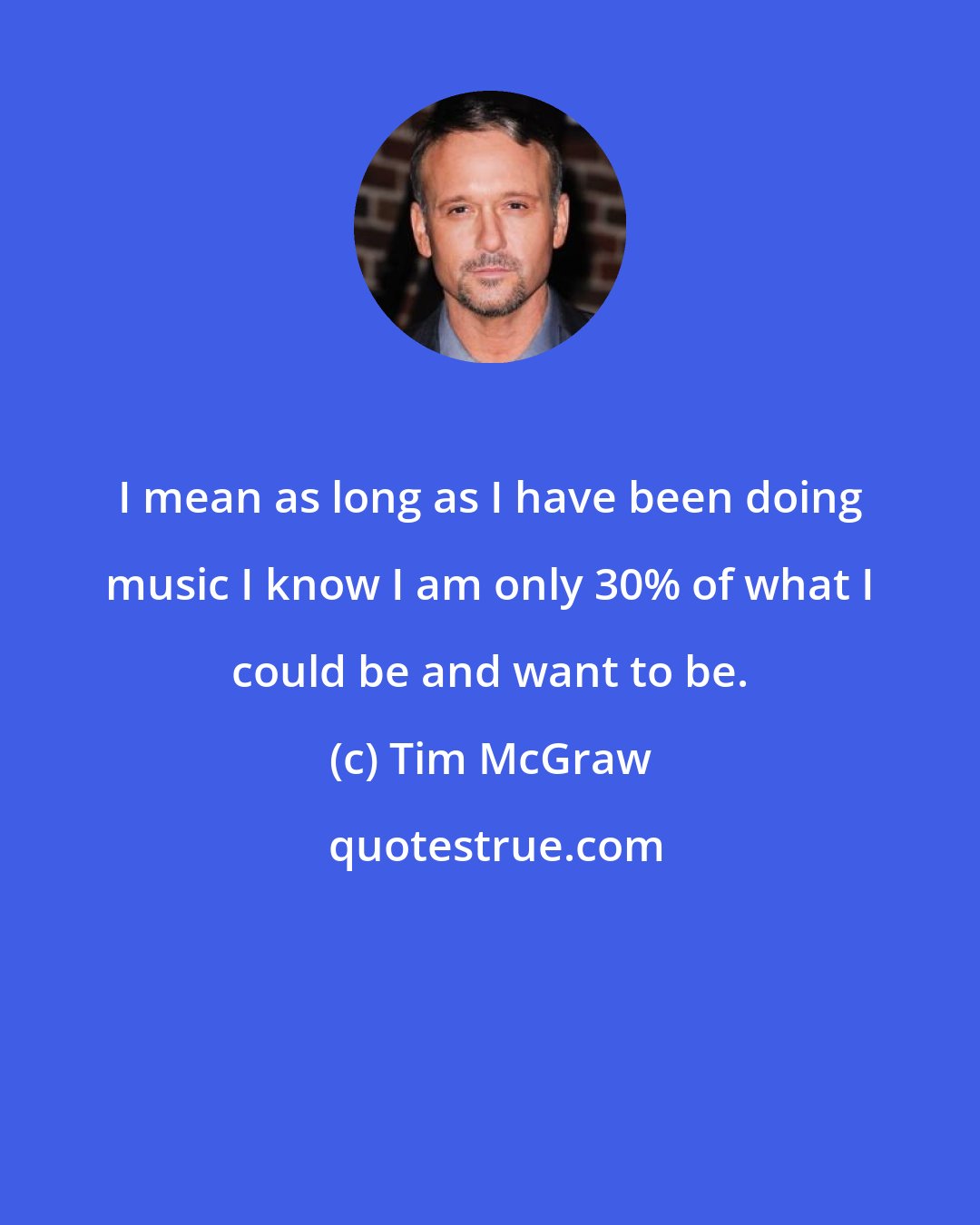 Tim McGraw: I mean as long as I have been doing music I know I am only 30% of what I could be and want to be.