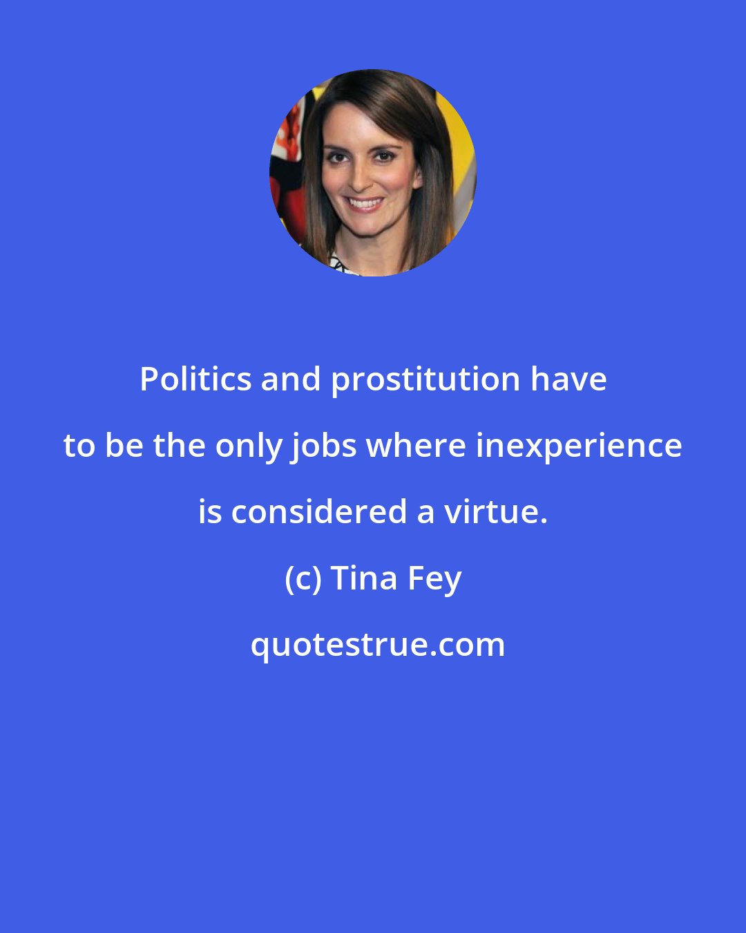 Tina Fey: Politics and prostitution have to be the only jobs where inexperience is considered a virtue.