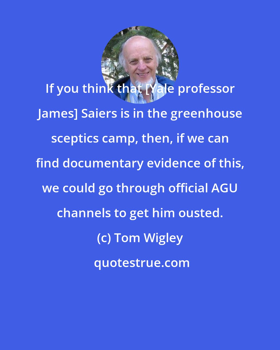 Tom Wigley: If you think that [Yale professor James] Saiers is in the greenhouse sceptics camp, then, if we can find documentary evidence of this, we could go through official AGU channels to get him ousted.