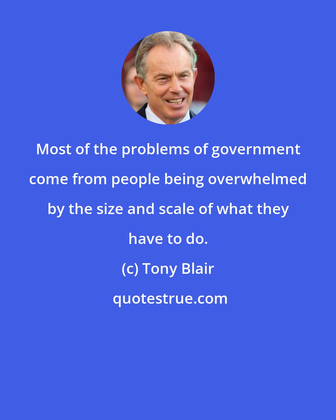 Tony Blair: Most of the problems of government come from people being overwhelmed by the size and scale of what they have to do.