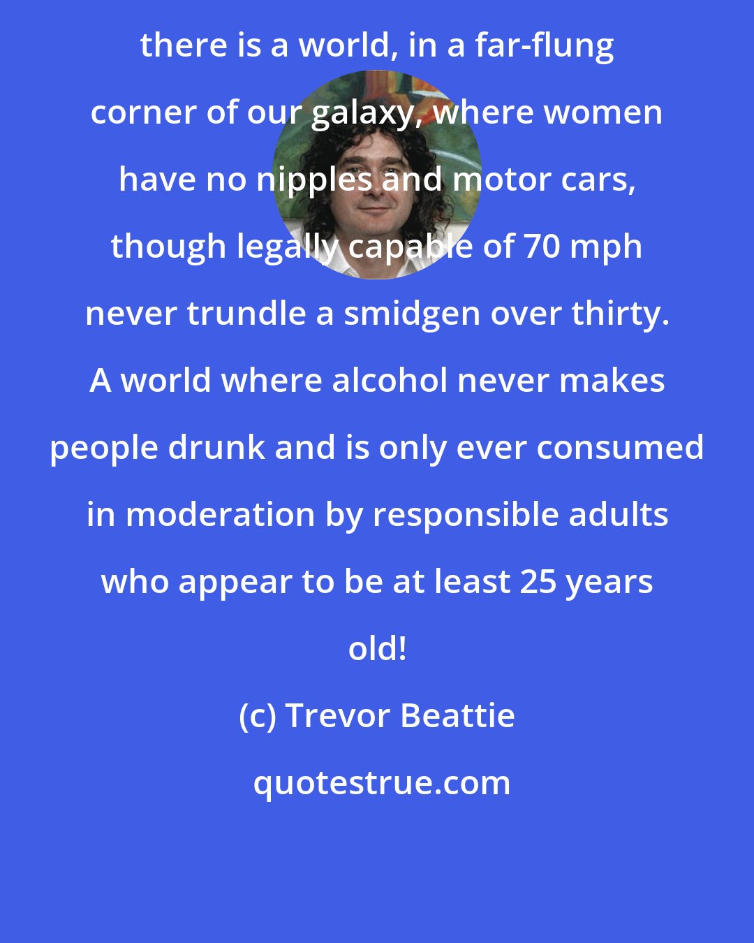 Trevor Beattie: there is a world, in a far-flung corner of our galaxy, where women have no nipples and motor cars, though legally capable of 70 mph never trundle a smidgen over thirty. A world where alcohol never makes people drunk and is only ever consumed in moderation by responsible adults who appear to be at least 25 years old!