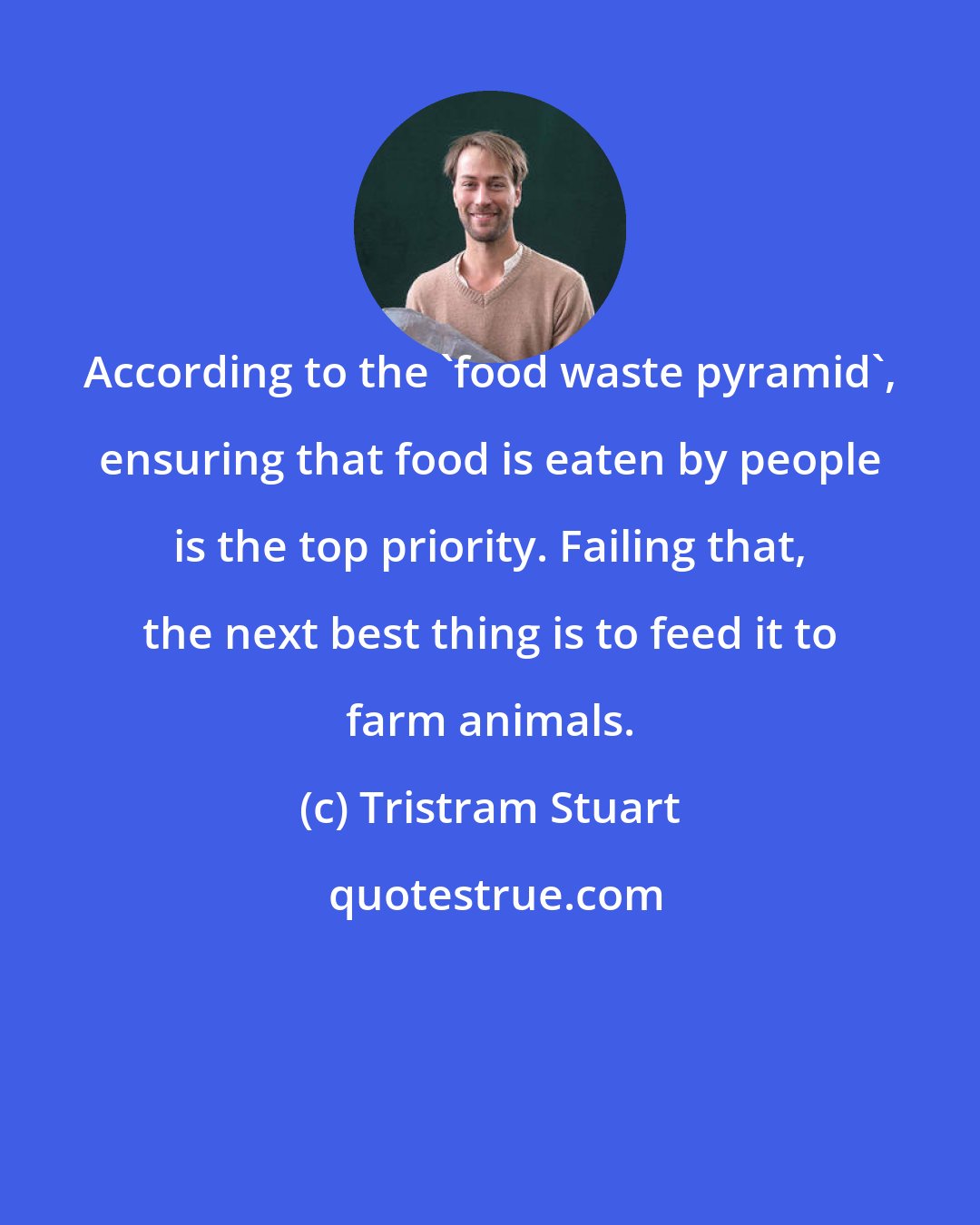 Tristram Stuart: According to the 'food waste pyramid', ensuring that food is eaten by people is the top priority. Failing that, the next best thing is to feed it to farm animals.
