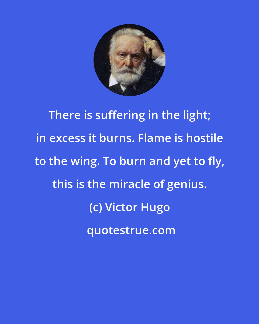 Victor Hugo: There is suffering in the light; in excess it burns. Flame is hostile to the wing. To burn and yet to fly, this is the miracle of genius.