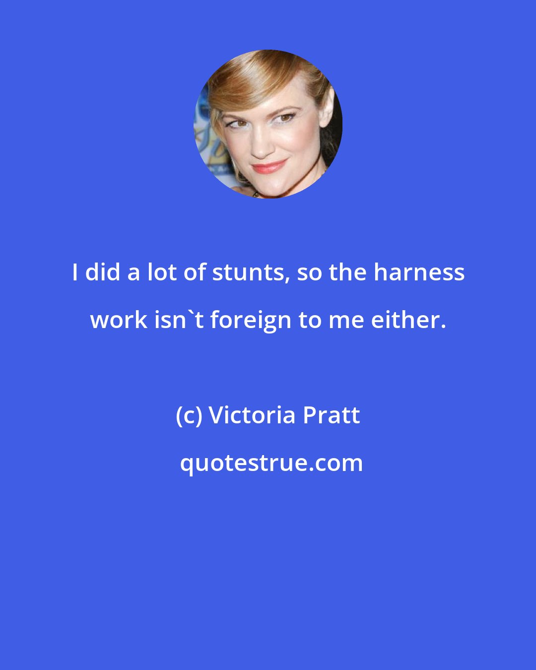 Victoria Pratt: I did a lot of stunts, so the harness work isn't foreign to me either.