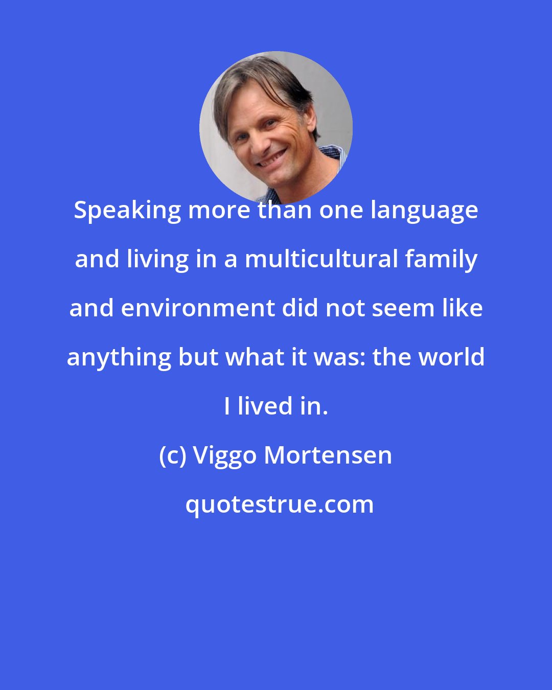 Viggo Mortensen: Speaking more than one language and living in a multicultural family and environment did not seem like anything but what it was: the world I lived in.