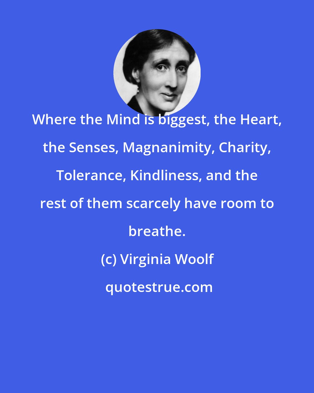 Virginia Woolf: Where the Mind is biggest, the Heart, the Senses, Magnanimity, Charity, Tolerance, Kindliness, and the rest of them scarcely have room to breathe.