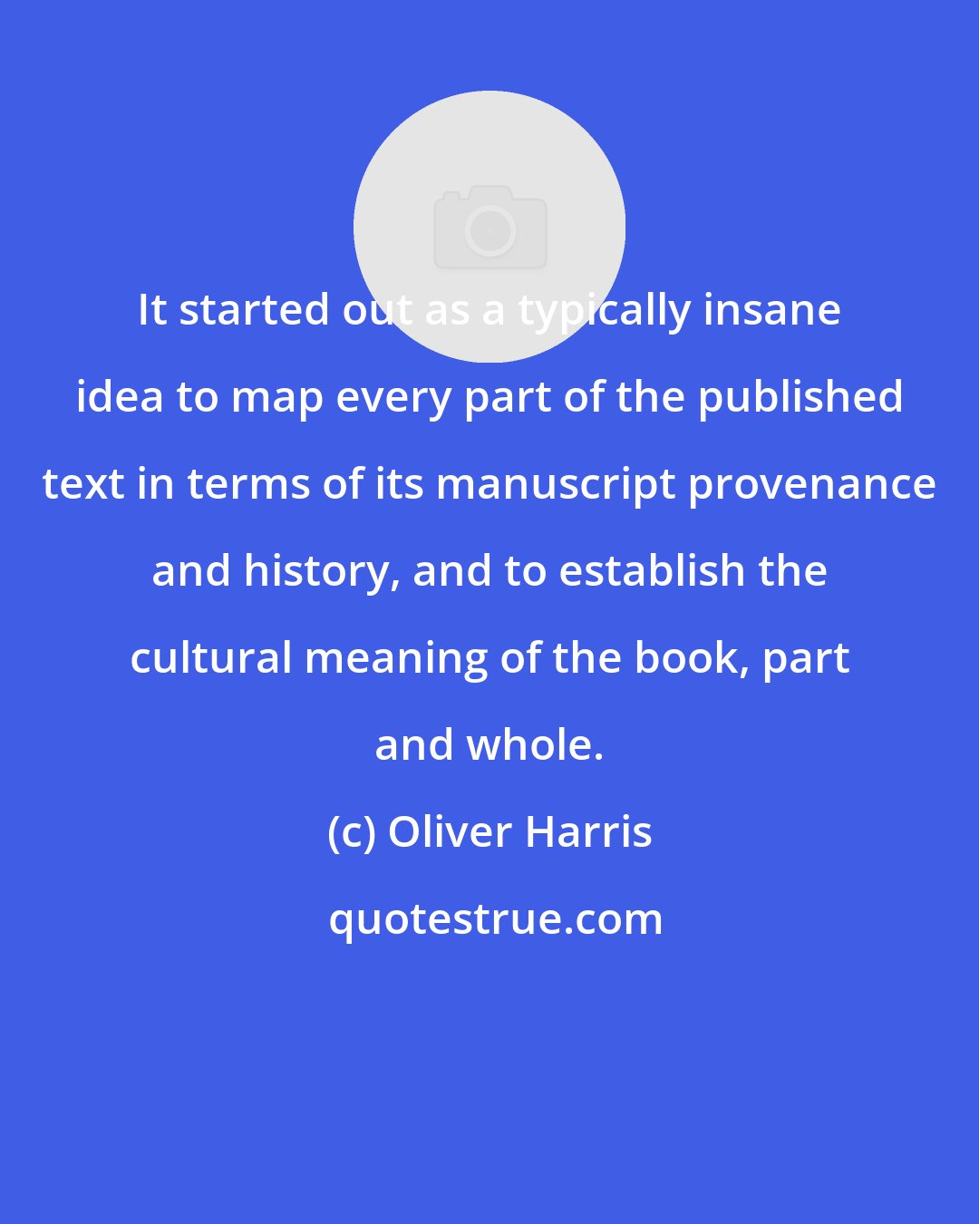 Oliver Harris: It started out as a typically insane idea to map every part of the published text in terms of its manuscript provenance and history, and to establish the cultural meaning of the book, part and whole.
