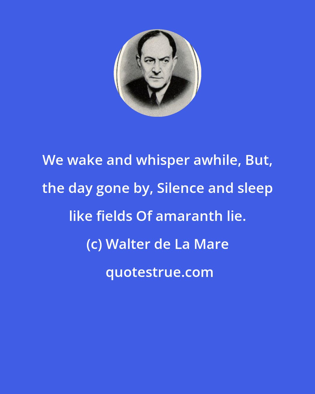 Walter de La Mare: We wake and whisper awhile, But, the day gone by, Silence and sleep like fields Of amaranth lie.