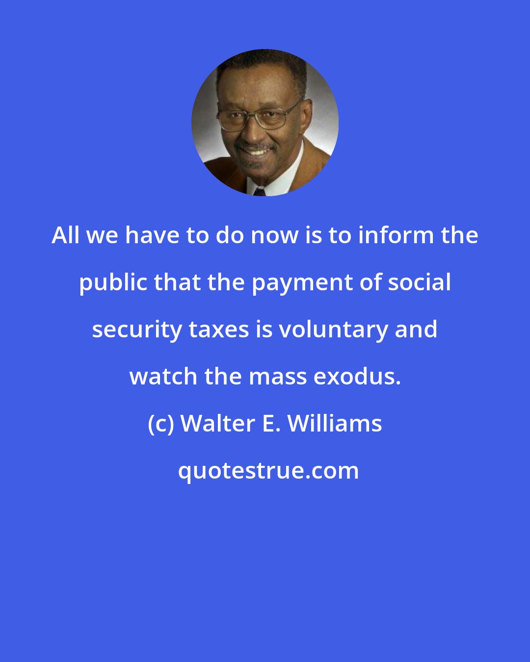 Walter E. Williams: All we have to do now is to inform the public that the payment of social security taxes is voluntary and watch the mass exodus.