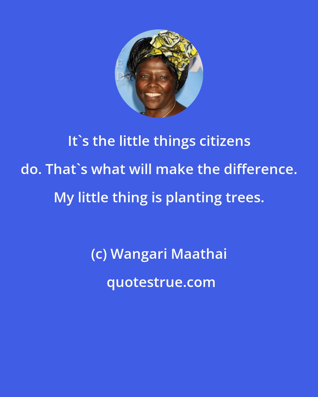 Wangari Maathai: It's the little things citizens do. That's what will make the difference. My little thing is planting trees.