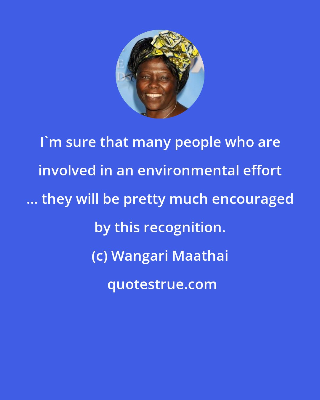 Wangari Maathai: I'm sure that many people who are involved in an environmental effort ... they will be pretty much encouraged by this recognition.