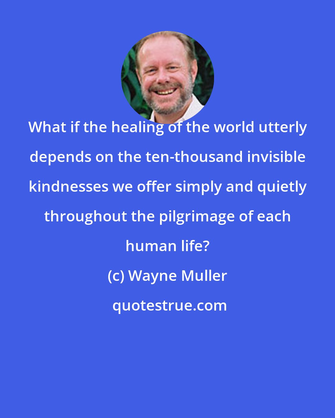 Wayne Muller: What if the healing of the world utterly depends on the ten-thousand invisible kindnesses we offer simply and quietly throughout the pilgrimage of each human life?