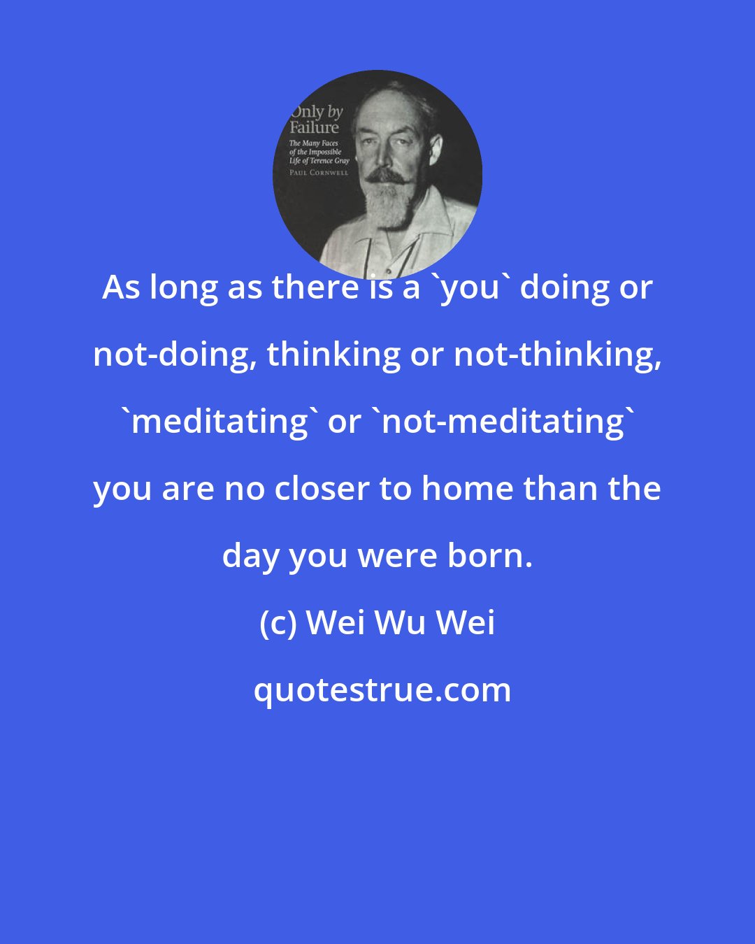 Wei Wu Wei: As long as there is a 'you' doing or not-doing, thinking or not-thinking, 'meditating' or 'not-meditating' you are no closer to home than the day you were born.