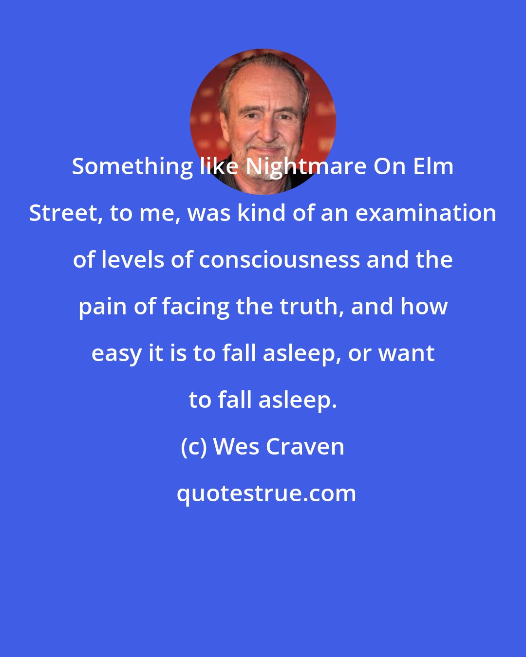 Wes Craven: Something like Nightmare On Elm Street, to me, was kind of an examination of levels of consciousness and the pain of facing the truth, and how easy it is to fall asleep, or want to fall asleep.