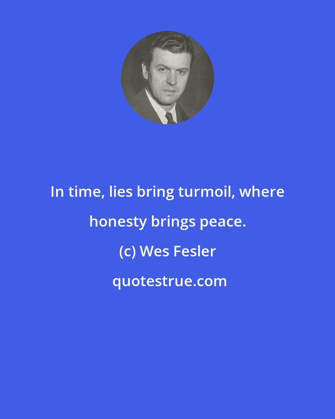 Wes Fesler: In time, lies bring turmoil, where honesty brings peace.