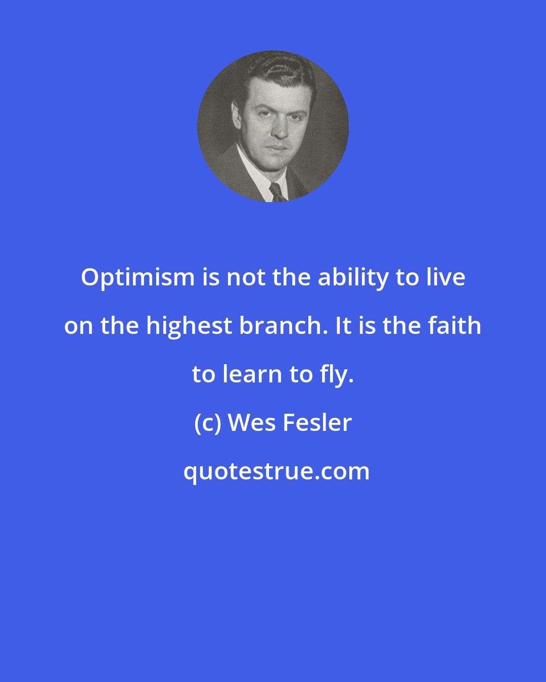 Wes Fesler: Optimism is not the ability to live on the highest branch. It is the faith to learn to fly.
