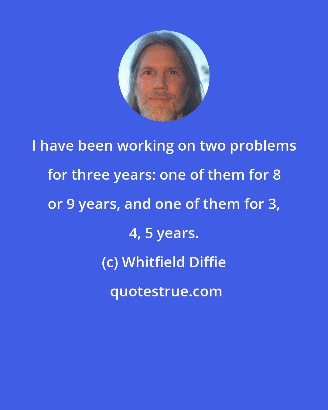 Whitfield Diffie: I have been working on two problems for three years: one of them for 8 or 9 years, and one of them for 3, 4, 5 years.