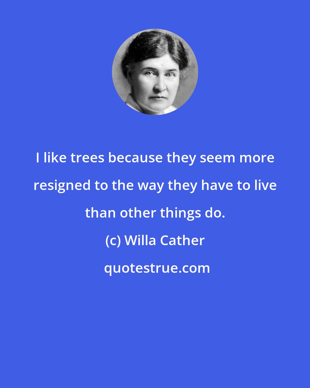 Willa Cather: I like trees because they seem more resigned to the way they have to live than other things do.