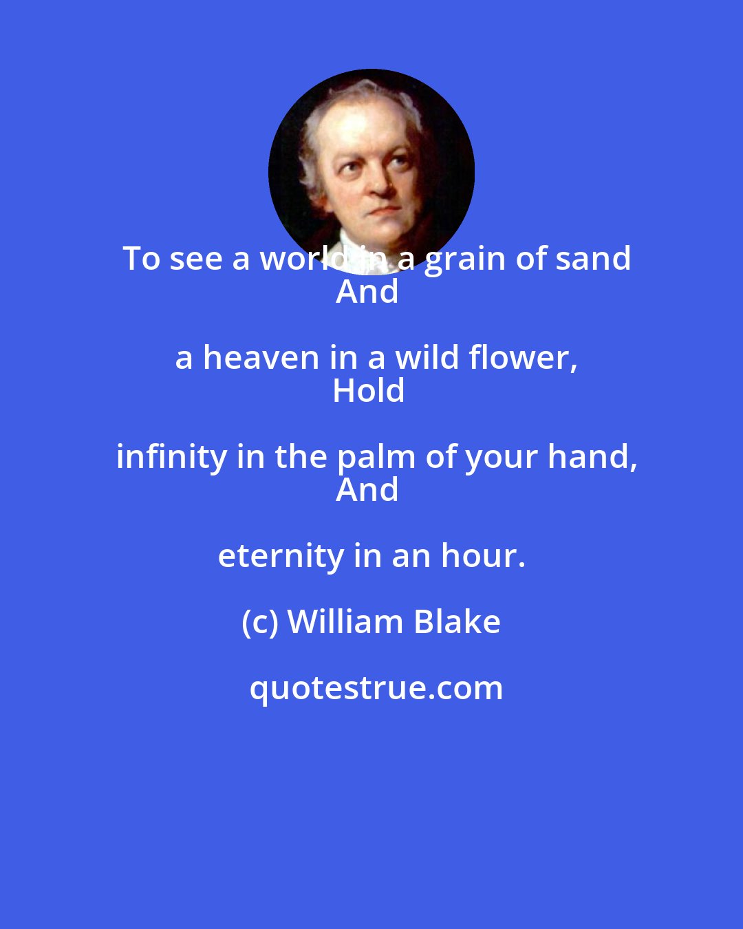 William Blake: To see a world in a grain of sand
And a heaven in a wild flower,
Hold infinity in the palm of your hand,
And eternity in an hour.