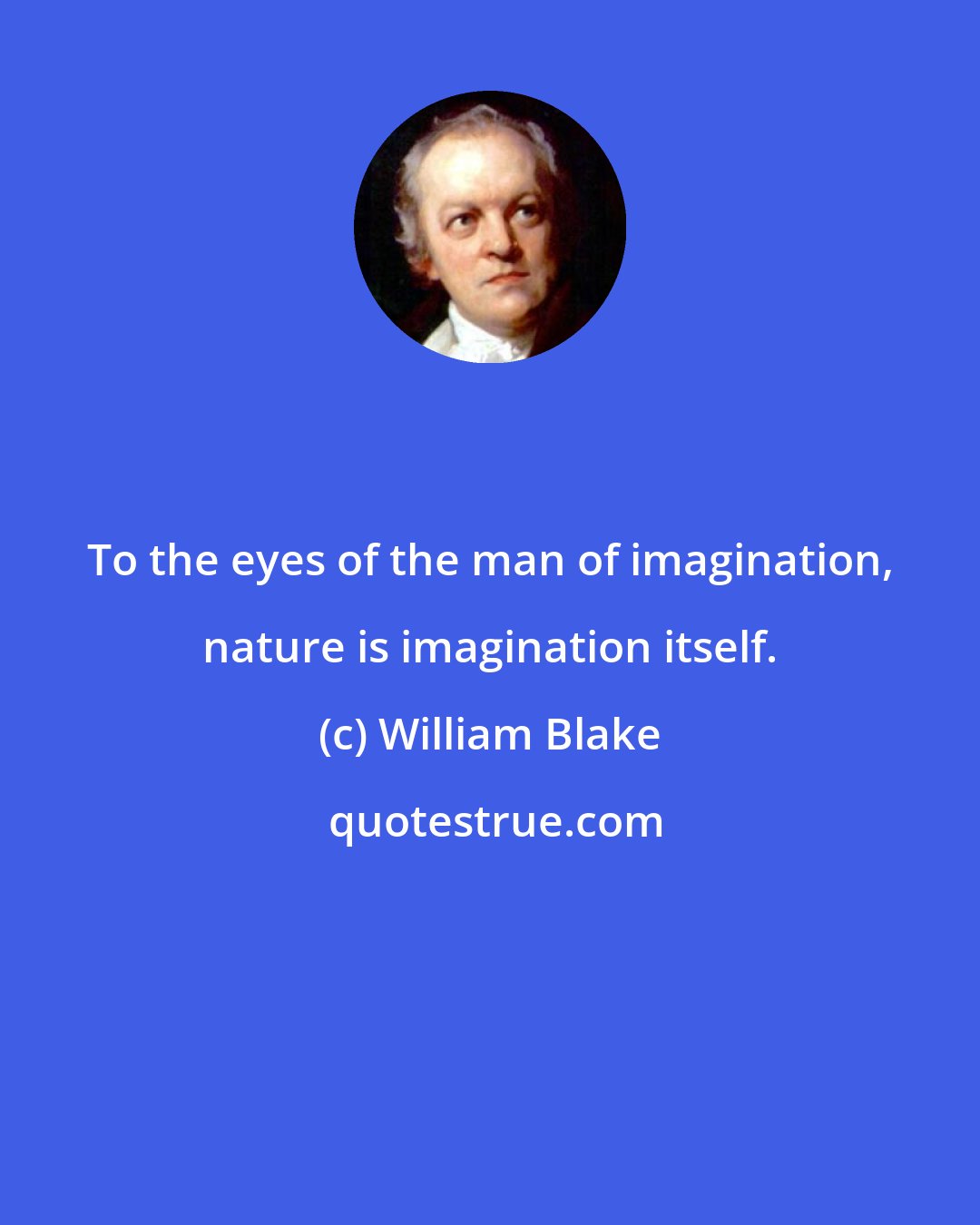 William Blake: To the eyes of the man of imagination, nature is imagination itself.