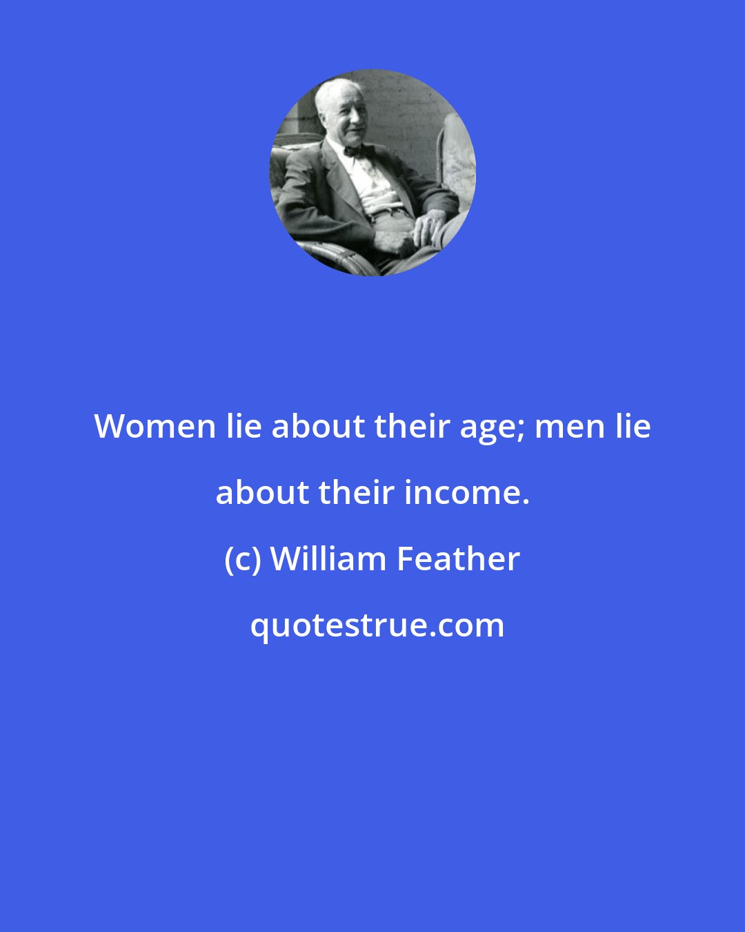 William Feather: Women lie about their age; men lie about their income.