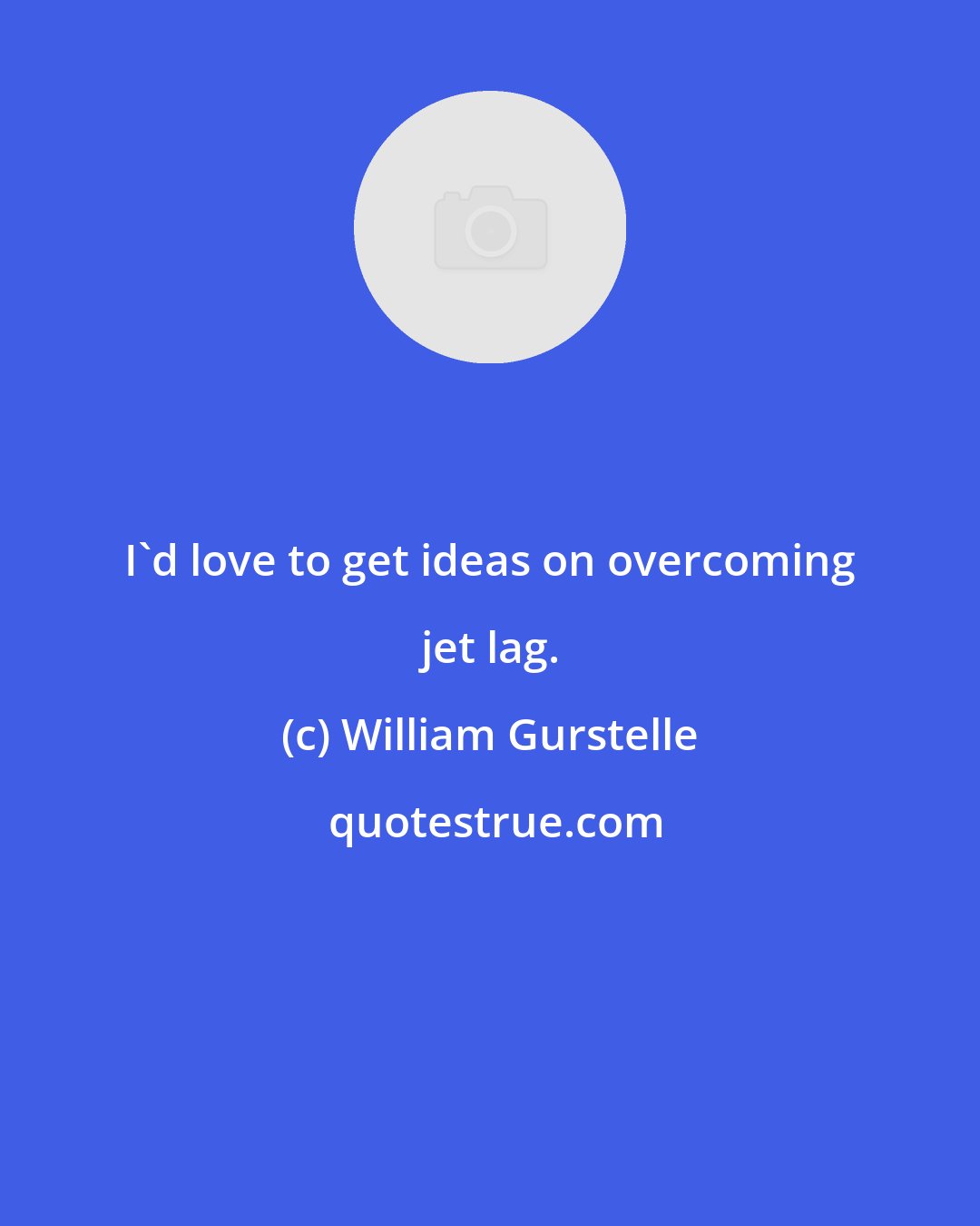 William Gurstelle: I'd love to get ideas on overcoming jet lag.