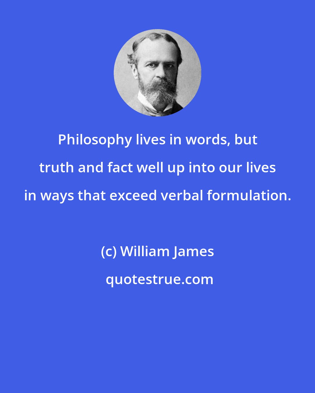 William James: Philosophy lives in words, but truth and fact well up into our lives in ways that exceed verbal formulation.