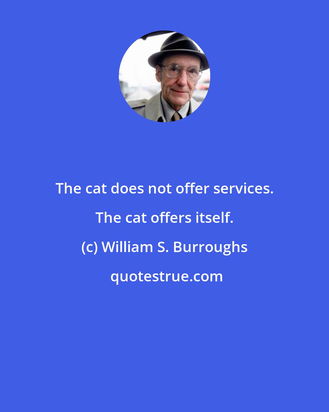 William S. Burroughs: The cat does not offer services. The cat offers itself.