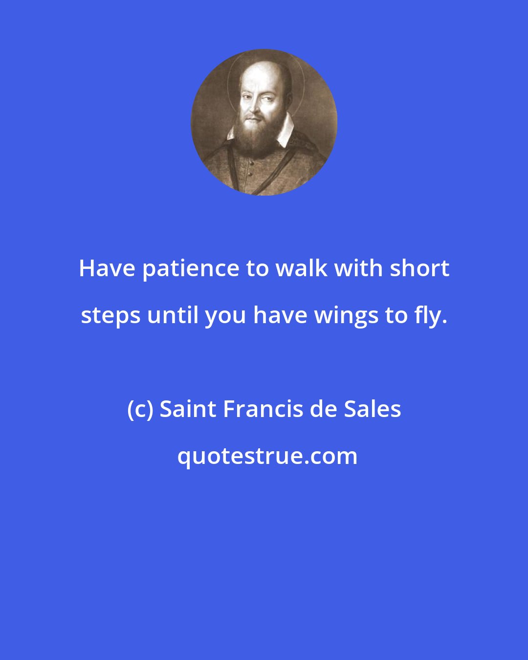 Saint Francis de Sales: Have patience to walk with short steps until you have wings to fly.