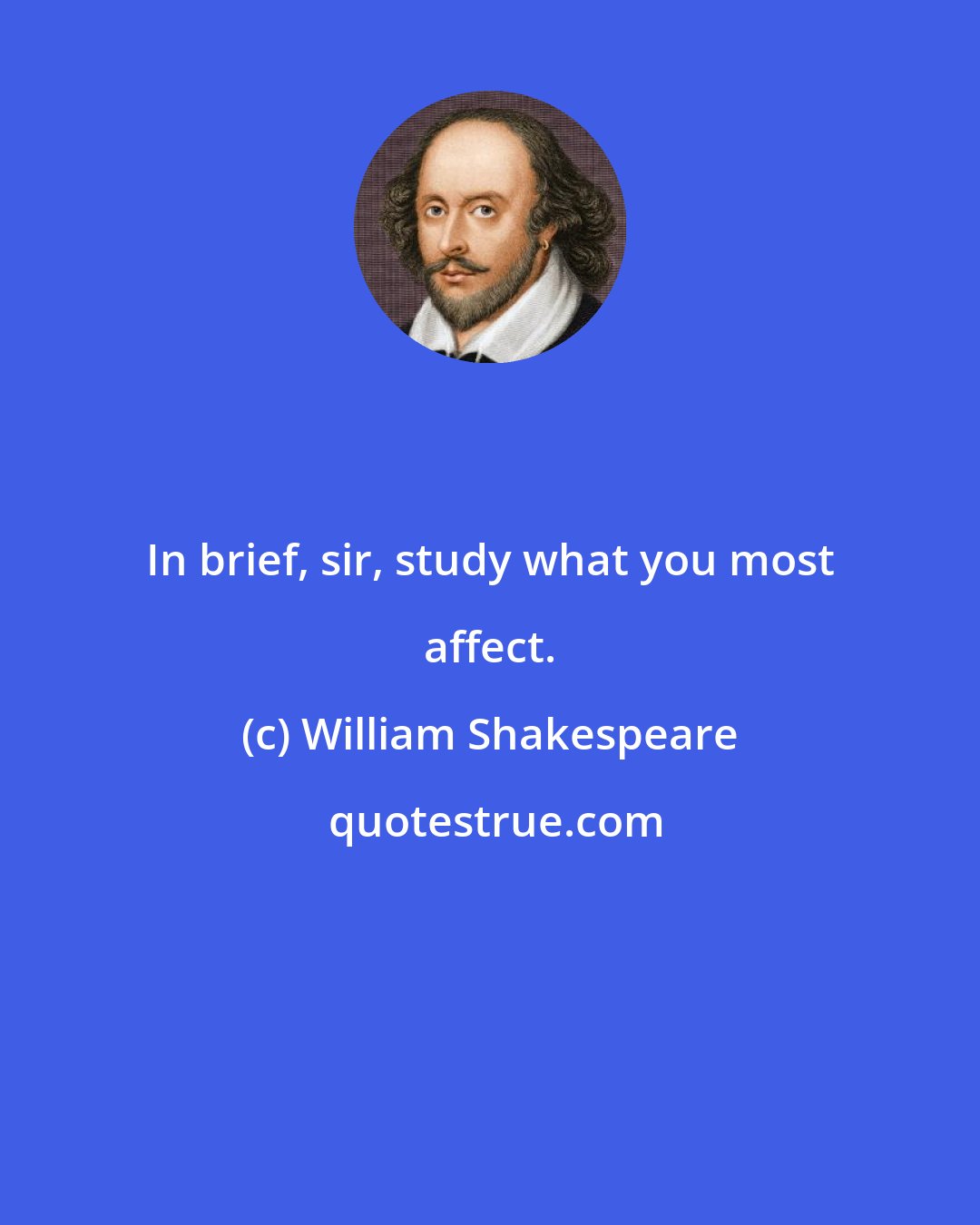 William Shakespeare: In brief, sir, study what you most affect.