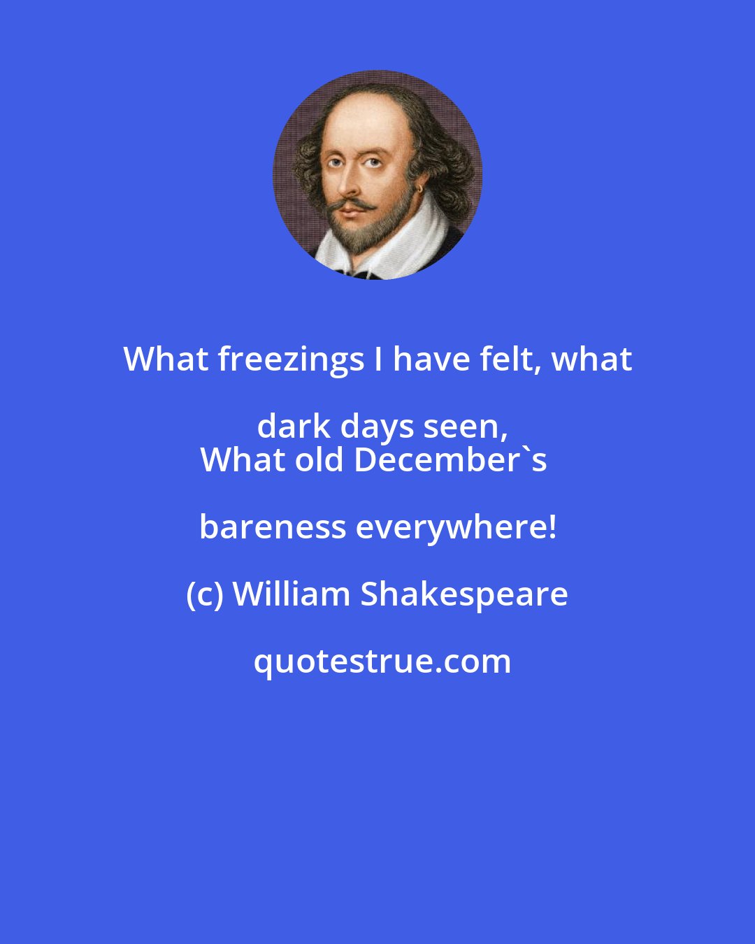 William Shakespeare: What freezings I have felt, what dark days seen,
What old December's bareness everywhere!