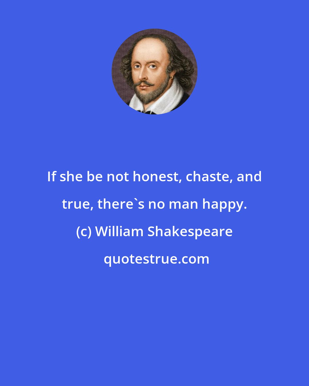 William Shakespeare: If she be not honest, chaste, and true, there's no man happy.