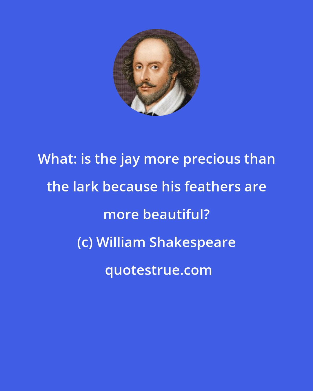 William Shakespeare: What: is the jay more precious than the lark because his feathers are more beautiful?