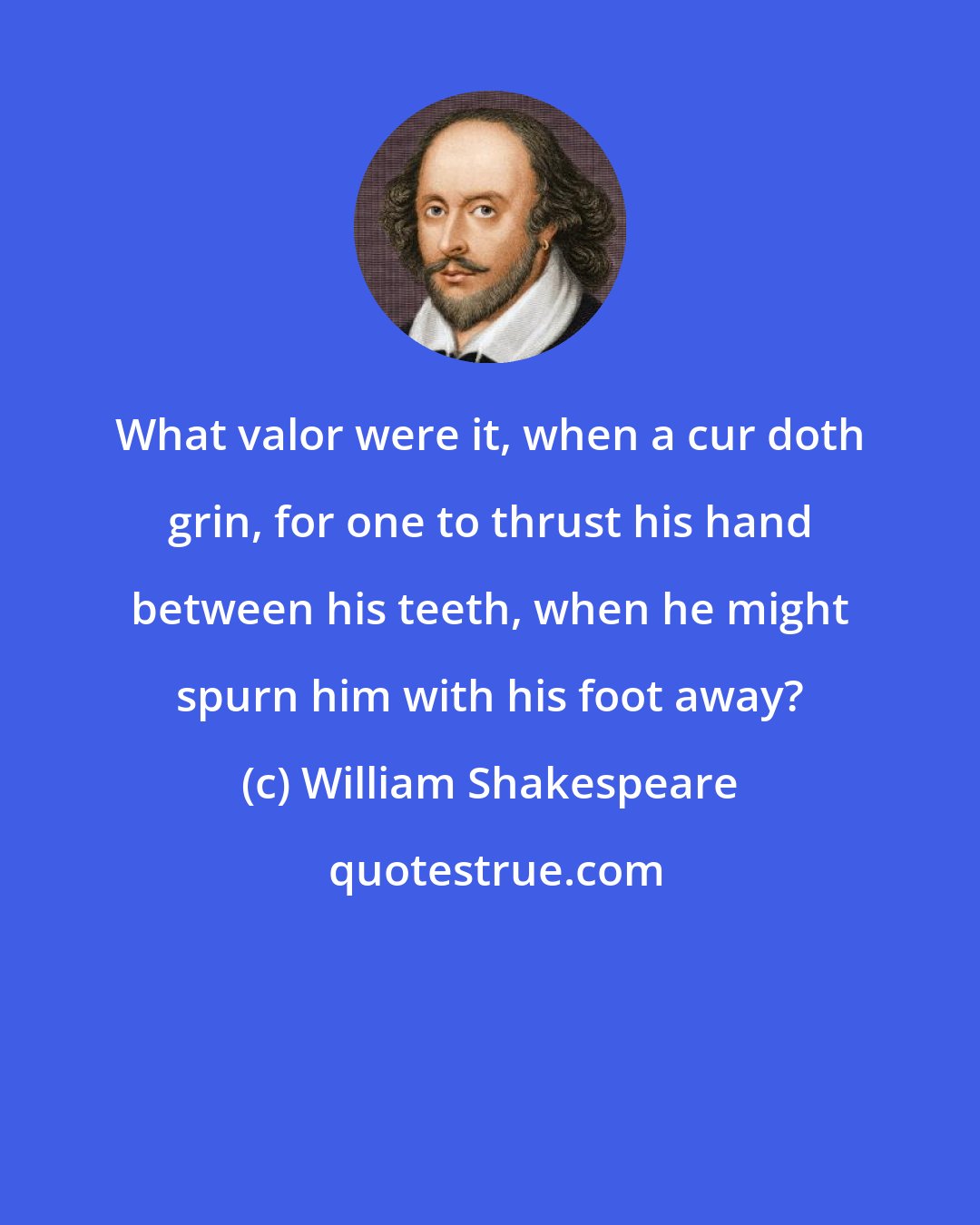 William Shakespeare: What valor were it, when a cur doth grin, for one to thrust his hand between his teeth, when he might spurn him with his foot away?