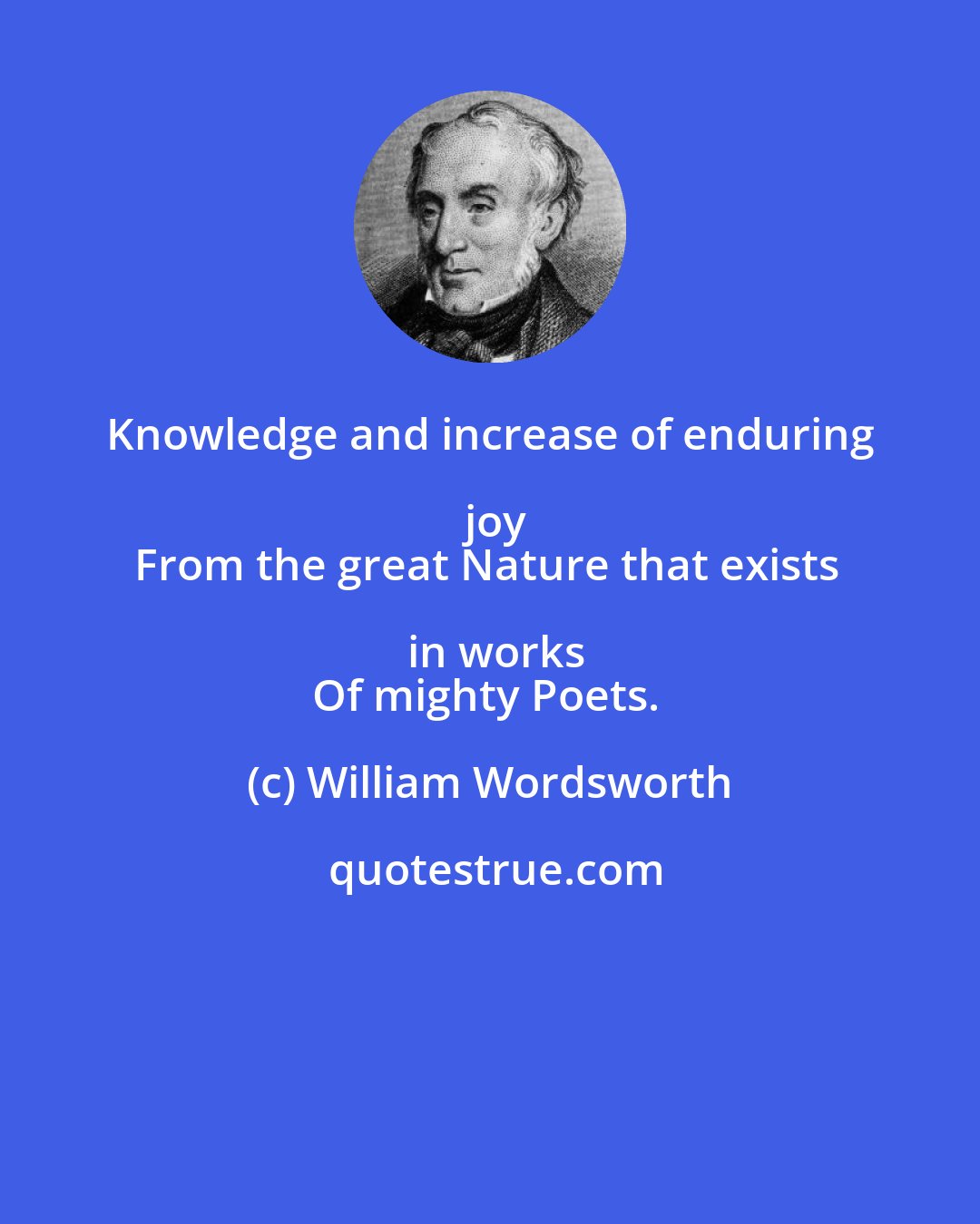 William Wordsworth: Knowledge and increase of enduring joy
From the great Nature that exists in works
Of mighty Poets.