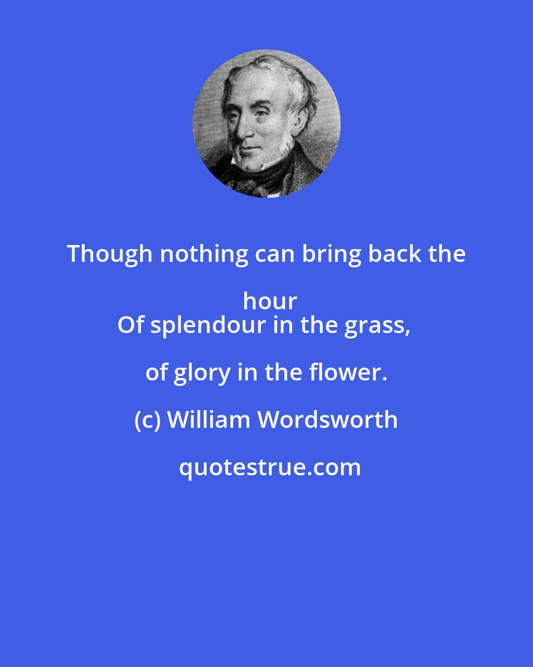 William Wordsworth: Though nothing can bring back the hour
Of splendour in the grass, of glory in the flower.