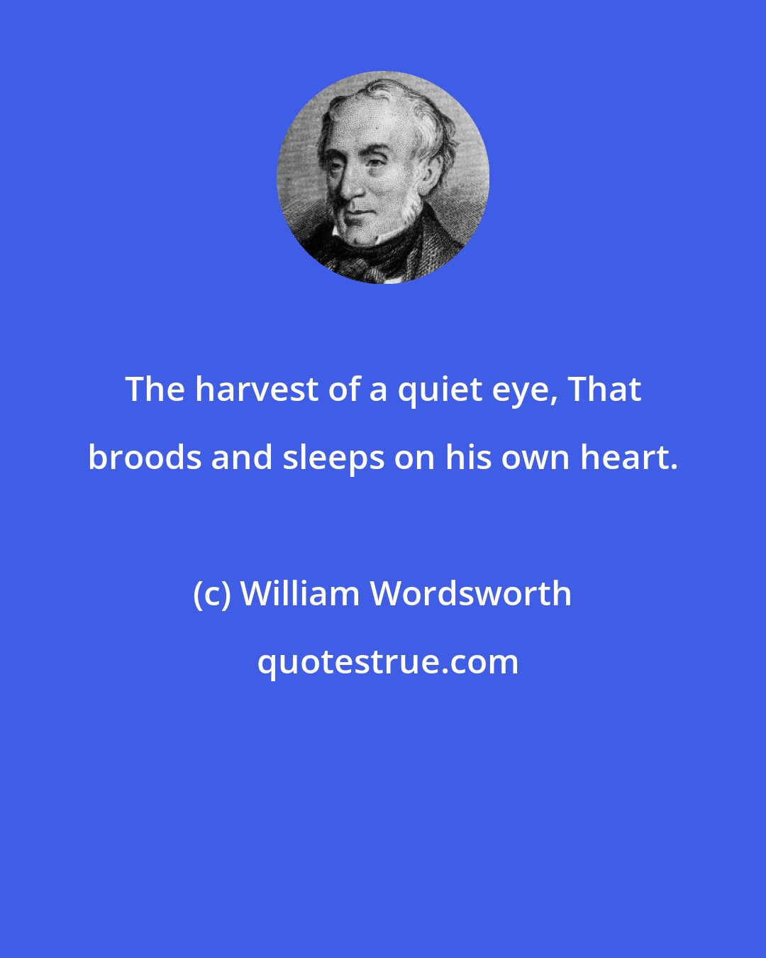 William Wordsworth: The harvest of a quiet eye, That broods and sleeps on his own heart.