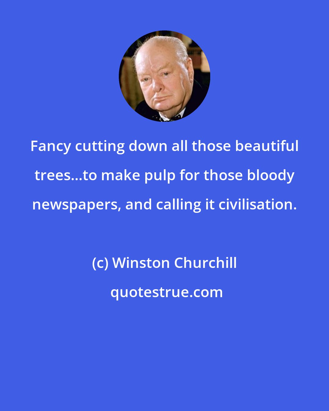 Winston Churchill: Fancy cutting down all those beautiful trees...to make pulp for those bloody newspapers, and calling it civilisation.