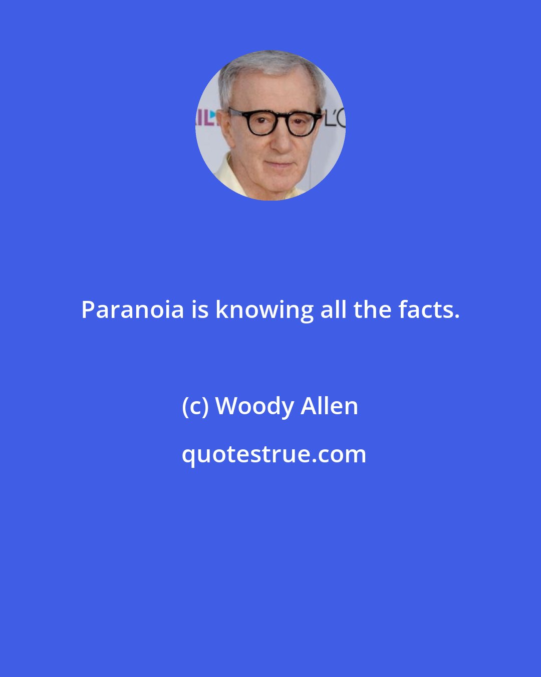 Woody Allen: Paranoia is knowing all the facts.