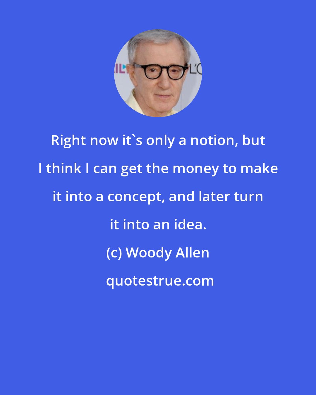 Woody Allen: Right now it's only a notion, but I think I can get the money to make it into a concept, and later turn it into an idea.