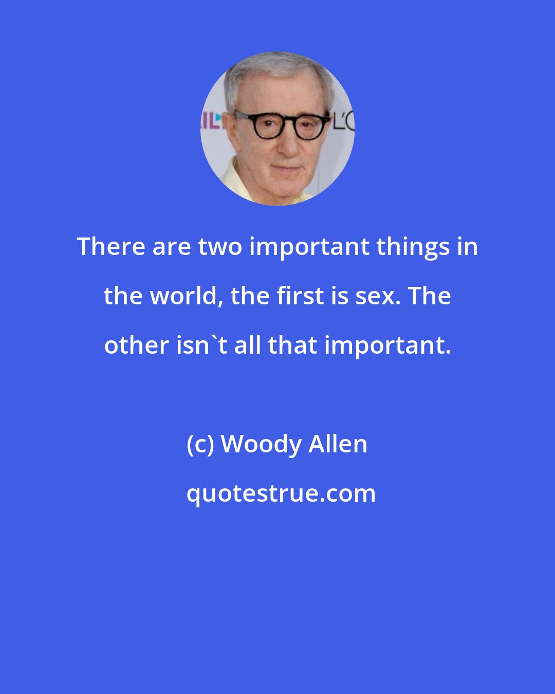 Woody Allen: There are two important things in the world, the first is sex. The other isn't all that important.