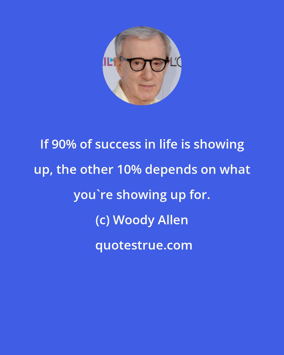 Woody Allen: If 90% of success in life is showing up, the other 10% depends on what you're showing up for.