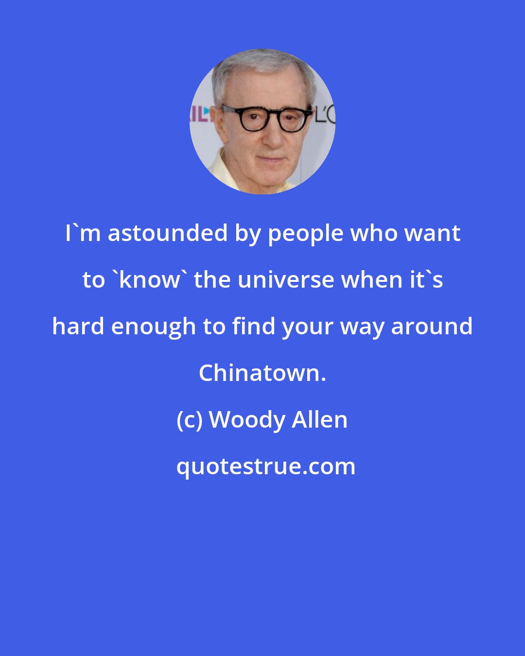 Woody Allen: I'm astounded by people who want to 'know' the universe when it's hard enough to find your way around Chinatown.