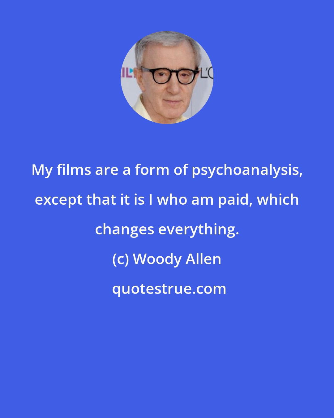 Woody Allen: My films are a form of psychoanalysis, except that it is I who am paid, which changes everything.