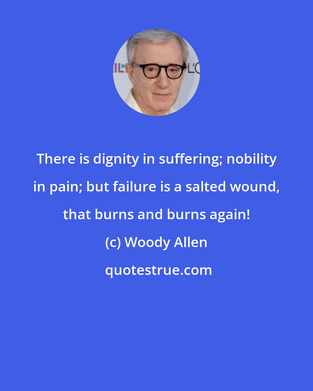 Woody Allen: There is dignity in suffering; nobility in pain; but failure is a salted wound, that burns and burns again!