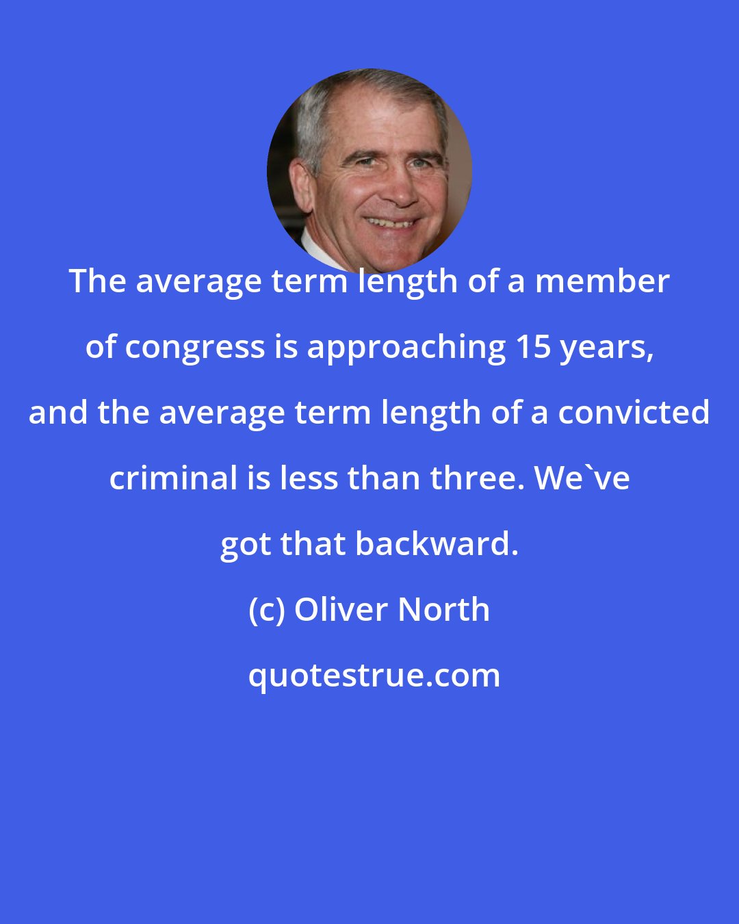 Oliver North: The average term length of a member of congress is approaching 15 years, and the average term length of a convicted criminal is less than three. We've got that backward.