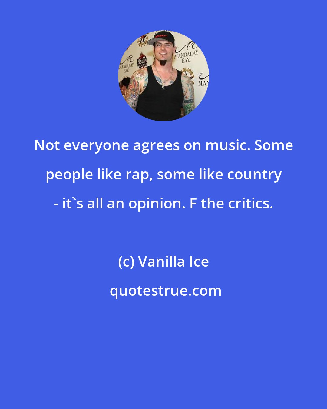 Vanilla Ice: Not everyone agrees on music. Some people like rap, some like country - it's all an opinion. F the critics.
