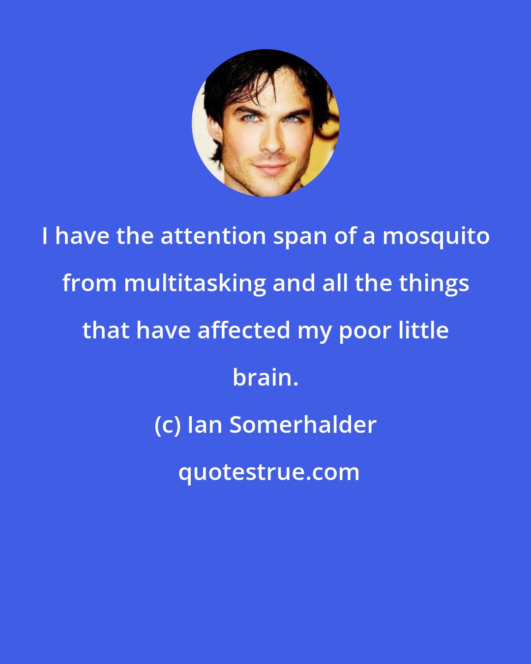 Ian Somerhalder: I have the attention span of a mosquito from multitasking and all the things that have affected my poor little brain.